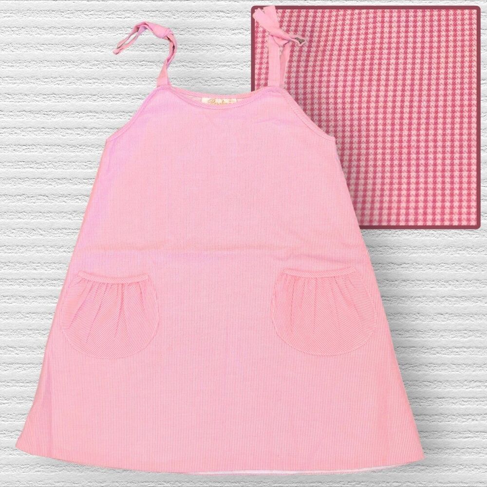 Rosalina 2t Pink Gingham Tie Shoulder Pocket Swing Dress Classic Preppy